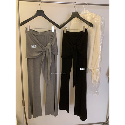 【L10599】層次感穿搭必備👖韓系百搭修身垂墜感微喇叭休閒褲(附外搭裙)260511