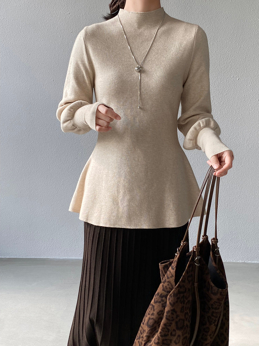 【cimz6652】實拍氣質半高領/V領燈籠袖極簡氣質針織衫251128