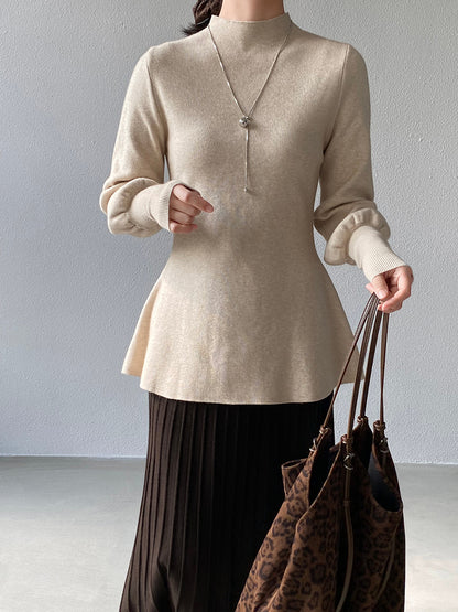 【cimz6652】實拍氣質半高領/V領燈籠袖極簡氣質針織衫251128