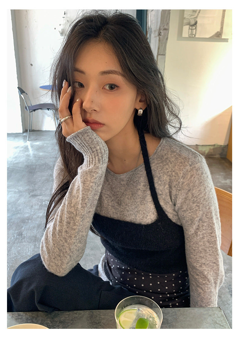 【H5393】實拍韓系簡約長袖針織衫＋休閒針織背心250902