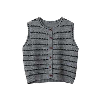 【LD3278】實拍小圓領長袖襯衫+條紋針織背心（分開下單）251103