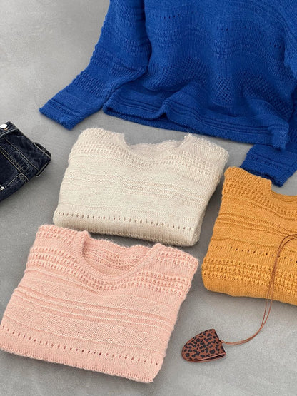 【cim1293】實拍氣質鏤空提花寬鬆慵懶針織衫(15羊毛)251030