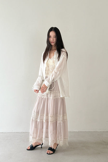 【LD11241】實拍法式溫柔仙女系🕊️氣質蕾絲拼接高腰雪紡A字長裙260414