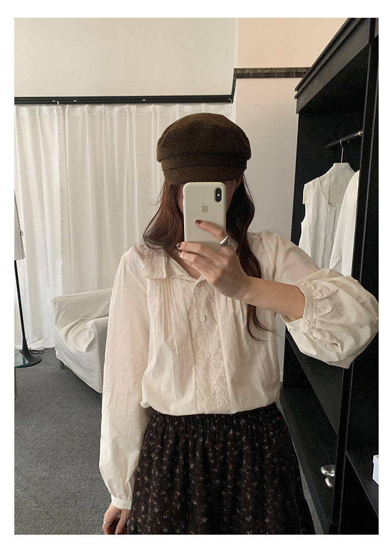 【H5488】實拍法式温柔蕾絲長袖襯衫251109