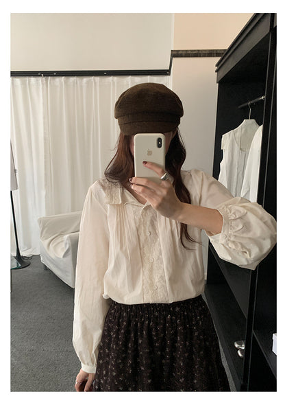 【H5488】實拍法式温柔蕾絲長袖襯衫251109