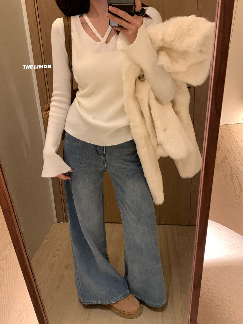 【L8368】實拍檸檬簡約羊毛羊絨喇叭袖長袖針織衫251117