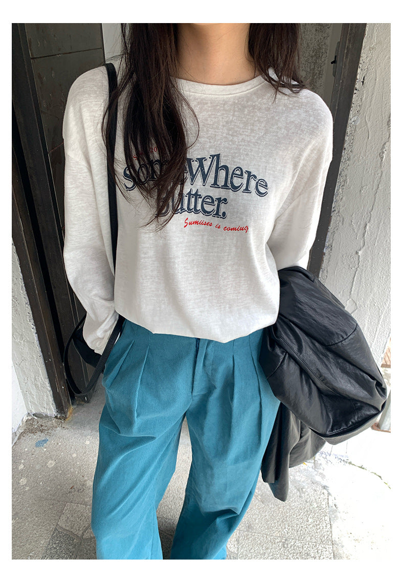 【H5389】實拍簡約休閒韓系長袖T恤250902