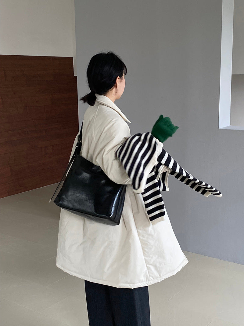 【cimz1235】 雪山奶糖 Muji 風輕薄初冬簡約廓形寬鬆棉服外套260108