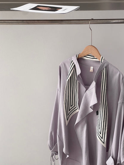 【cimz1766】實拍春日小蒼蘭🌸浪漫輕法式附絲巾綁帶寬鬆百搭襯衫260311