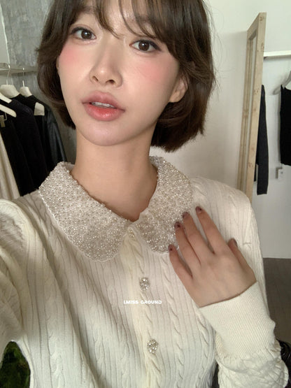 【LH01277】實拍IMISS秋冬法式絕美重工麻花珍珠領針織開襟外套（羊毛33%)251215