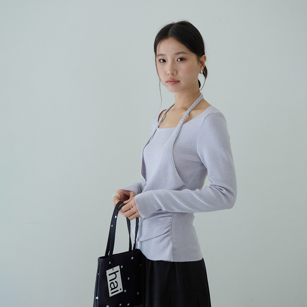 【LD11170】實拍韓系純慾微性感✨淡紫掛脖假兩件收腰顯瘦長袖針織衫260317