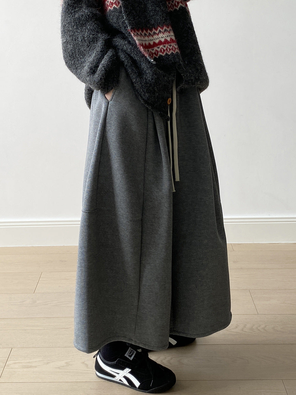 【Y82678】 實拍鬆緊腰抽繩顯瘦闊腿九分褲裙251023