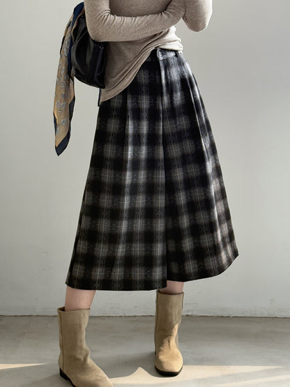 【YG8095】實拍日系復古呢料格紋直筒七分闊腿褲251016