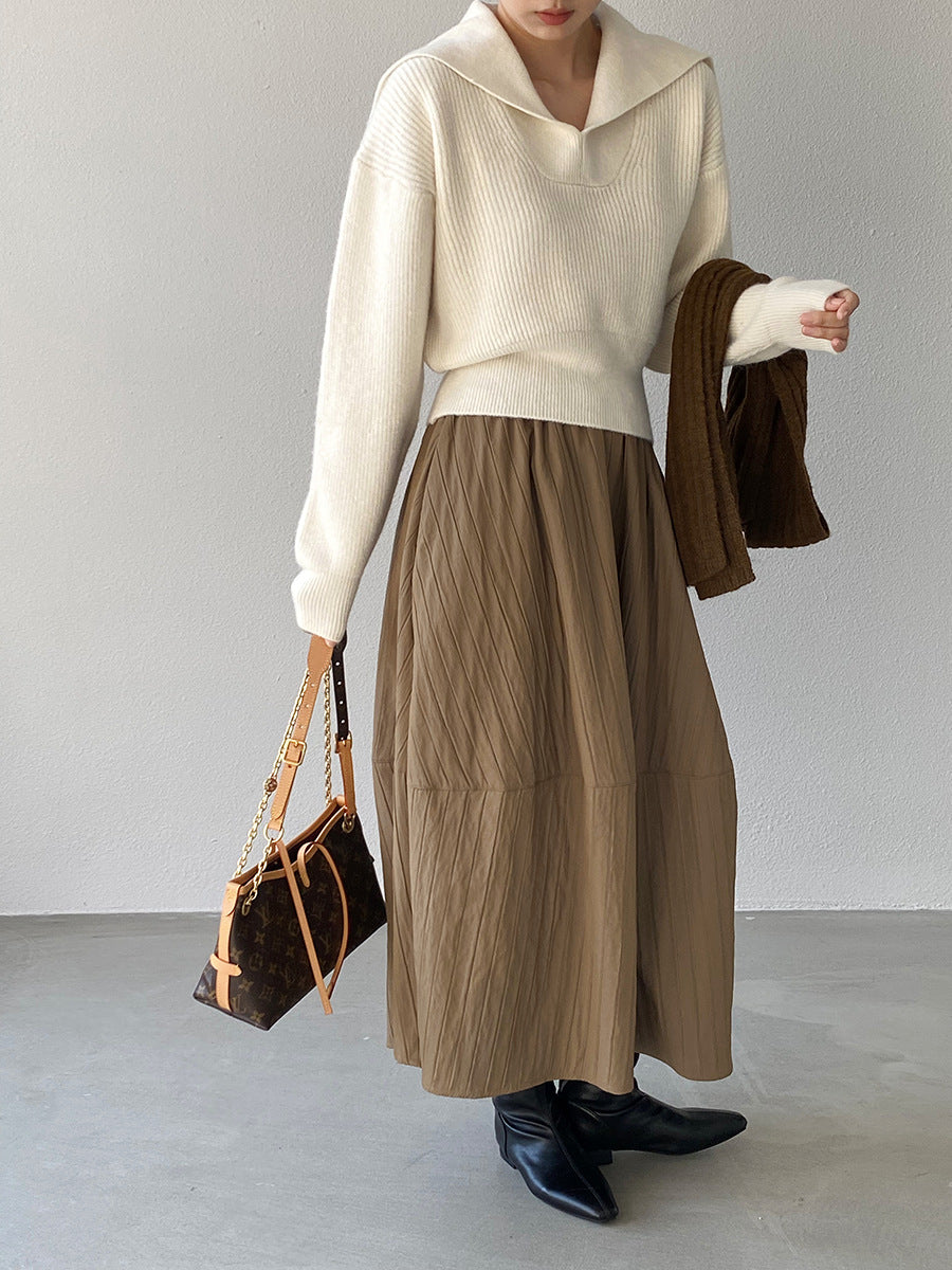 【cim1708】實拍秋冬法式寂靜高腰加厚微花苞A字裙251030