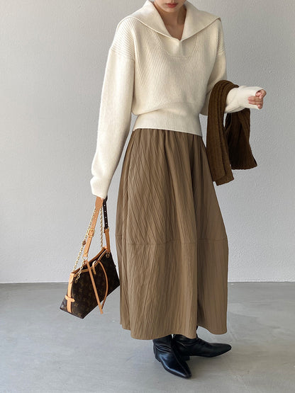 【cim1708】實拍秋冬法式寂靜高腰加厚微花苞A字裙251030