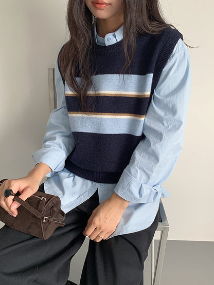 【LD11014】實拍學院感條紋圓領針織毛衣251110