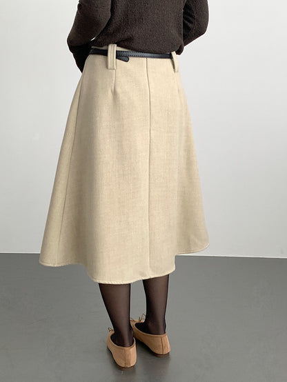 【LD11070】實拍氣質毛呢A字傘裙＋腰帶251209