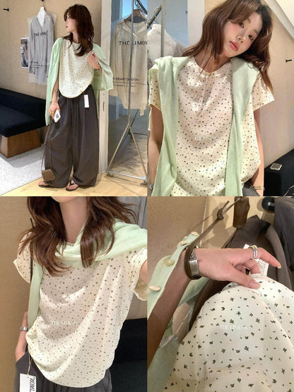 【L10613】溫柔甜美初戀感🌸碎花百搭寬鬆顯瘦圓領短袖T恤260511