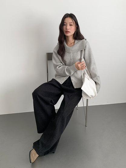 【LD11011】實拍S~XL設計感毛呢西裝闊腿褲251110