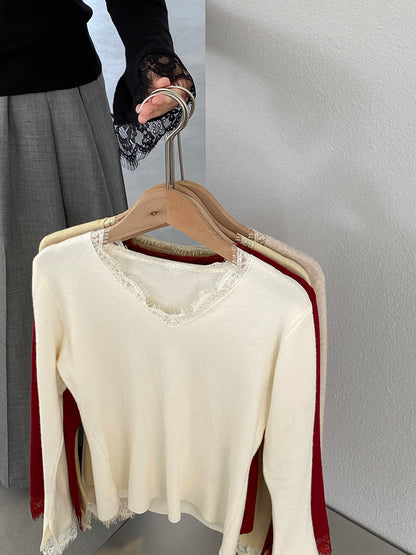 【cimz8833】實拍精緻蕾絲長袖針織衫251120