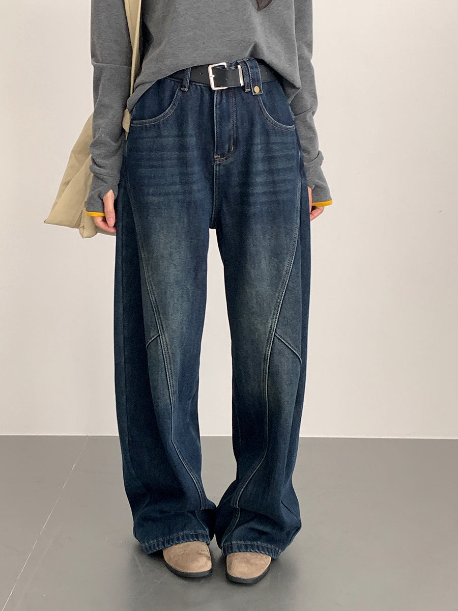 【LD11023】實拍S~XL顯瘦加絨加厚高腰寬鬆彎刀牛仔褲＋腰帶251124