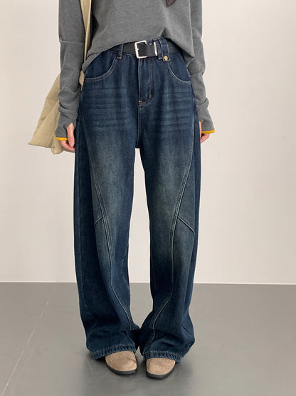 【LD11023】實拍S~XL顯瘦加絨加厚高腰寬鬆彎刀牛仔褲＋腰帶251124