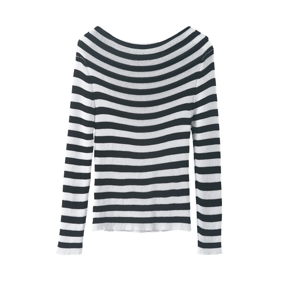 【H5399】實拍韓系簡約氣質一字領露肩針織衫250902