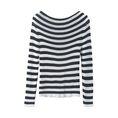 【H5399】實拍韓系簡約氣質一字領露肩針織衫250902