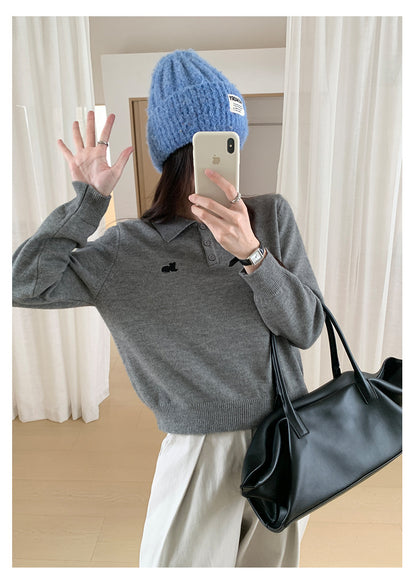 【H564】實拍貓咪刺繡Polo針織衫251021