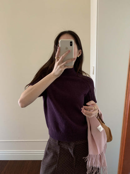 【H5516】實拍高領氣質短袖針織衫251125