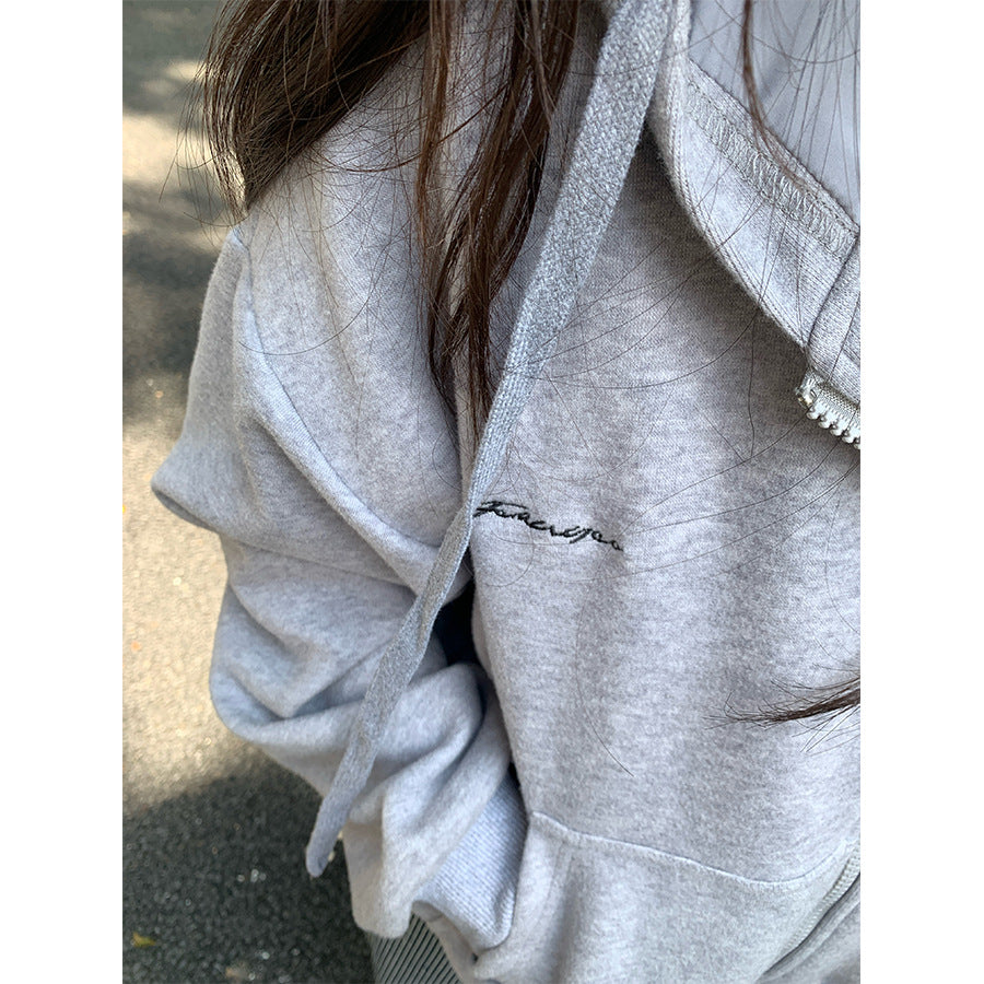 【H5408】實拍早秋休閒刺繡連帽衞衣250909