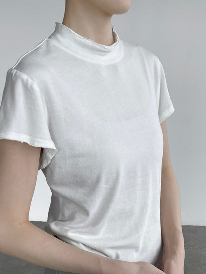 【cimH66207】極簡百搭・正肩半高領毛邊短袖t-shirt 260828