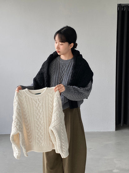 【cimz1398】實拍復古加厚保暖棒針麻花針織毛衣（棉羊毛17)251120