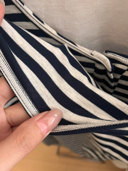 【L2172】實拍初秋圓領刺繡棉質條紋長袖T恤250923