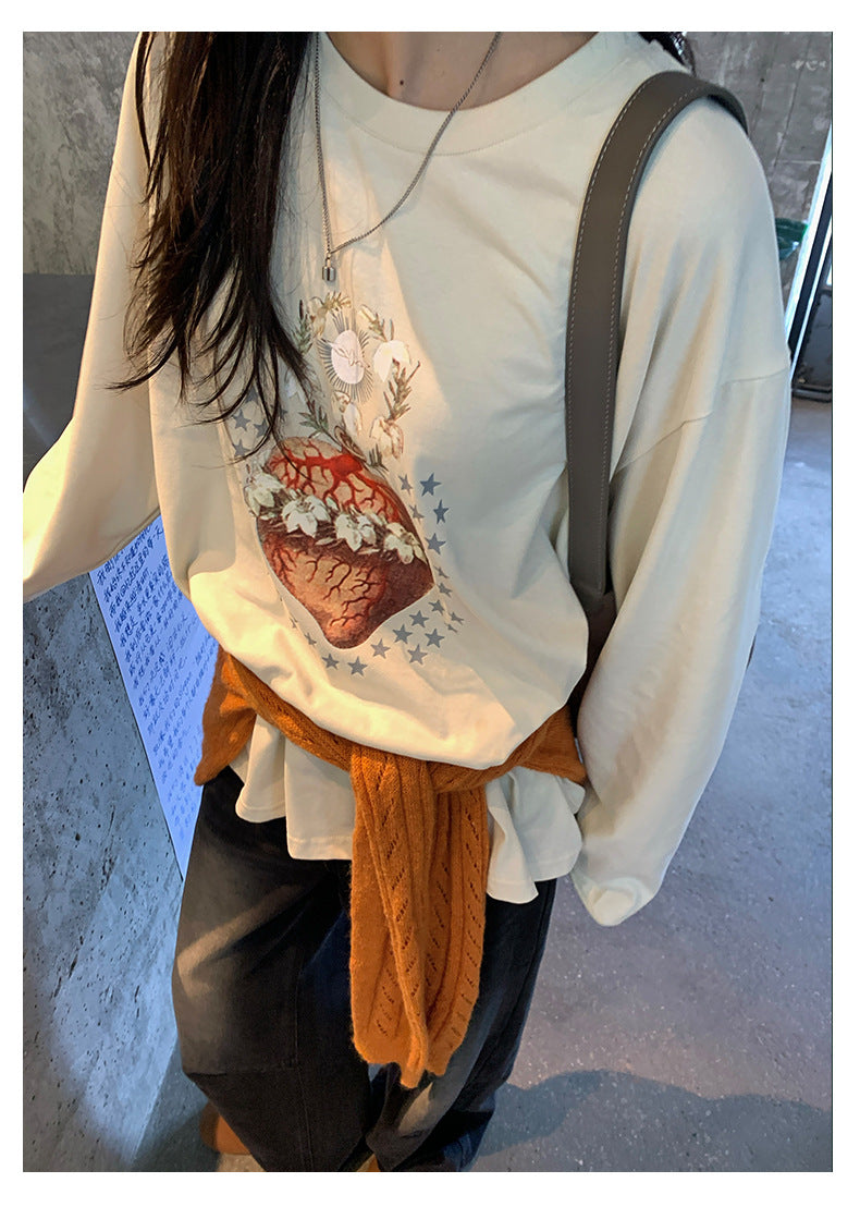 【H5397】實拍韓系甜美少女寬鬆長袖T恤250902