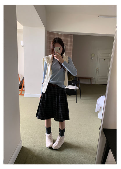 【H5502】實拍學院復古磨毛格子百褶A字裙251118