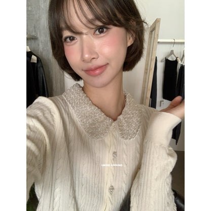 【LH01277】實拍IMISS秋冬法式絕美重工麻花珍珠領針織開襟外套（羊毛33%)251215