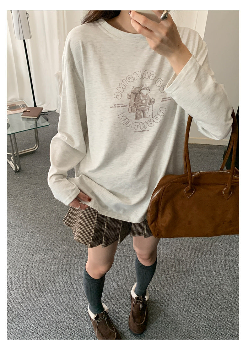 【H5486】實拍磨毛小熊印花長袖T恤251109