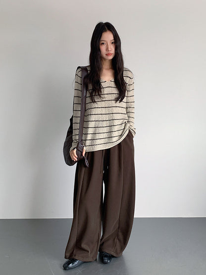 【LD11022】實拍肌理感寬鬆條紋針織衫251110