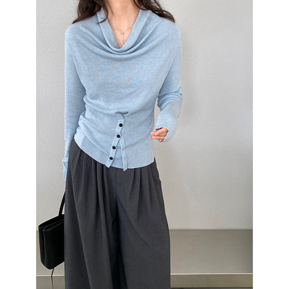 【cimzM946】氣質慵懶超顯白✨設計感垂墜領一字肩露肩顯瘦針織上衣260319