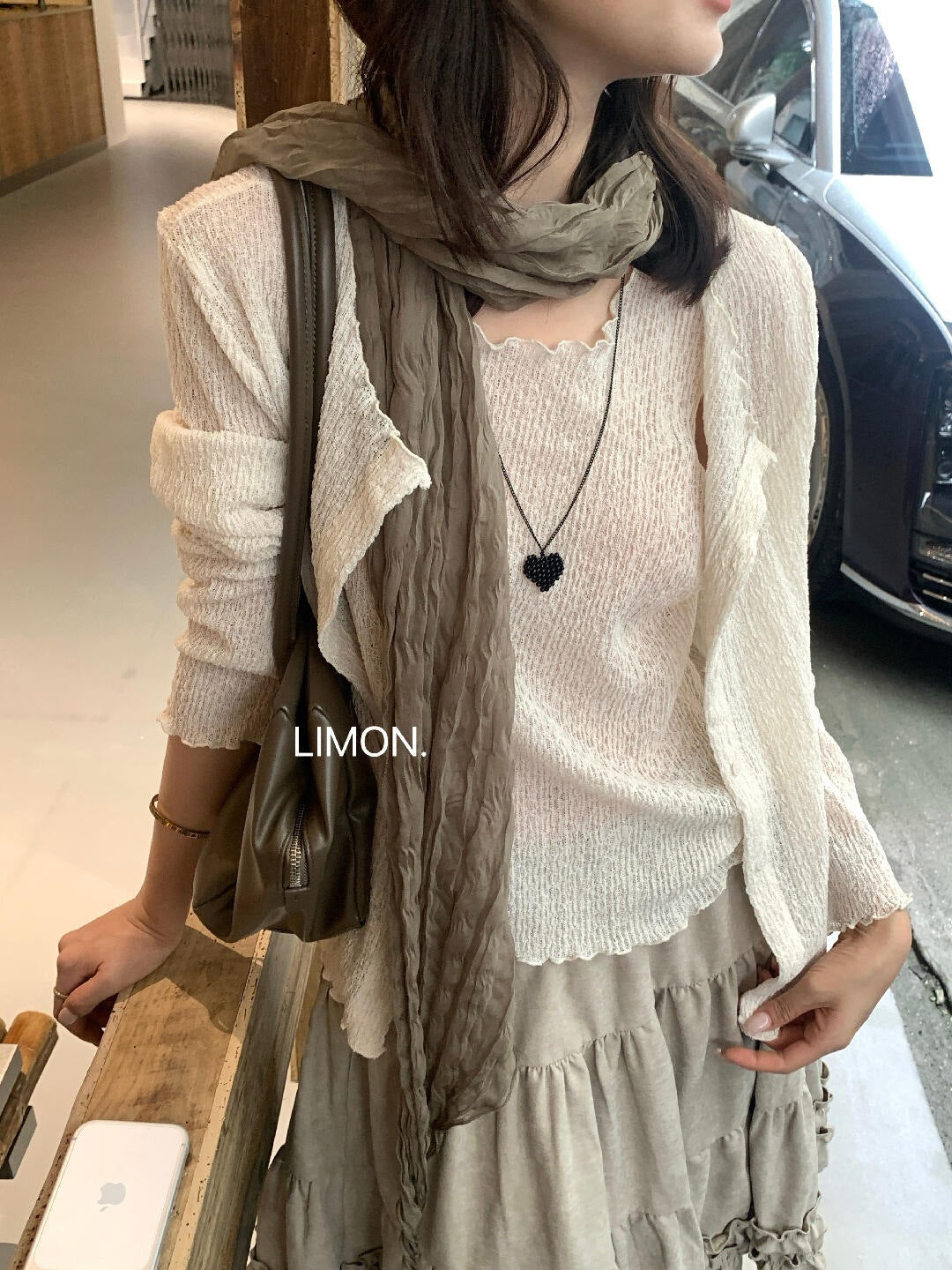 【L11075】檸檬秋季新品時髦肌理感木耳邊長袖小外套+背心兩件套裝260728