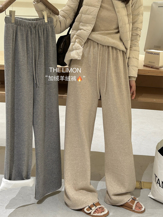 【L7039】實拍檸檬加厚加絨羊絨寬鬆顯瘦高腰直筒褲251117