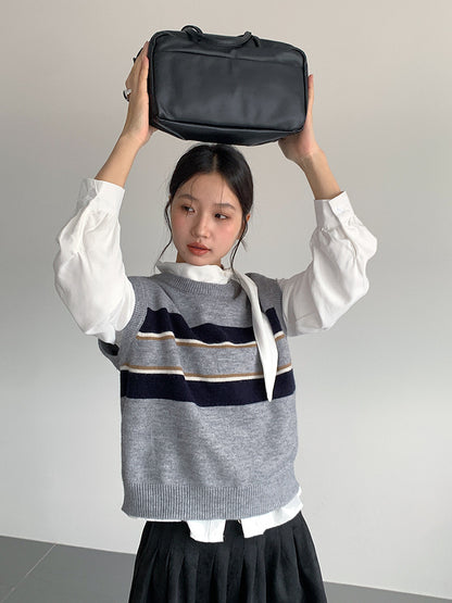 【LD11014】實拍學院感條紋圓領針織毛衣251110