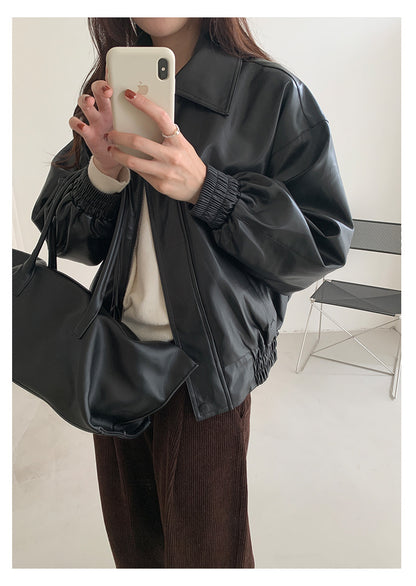 【H5480】實拍復古男友款PU皮外套251109