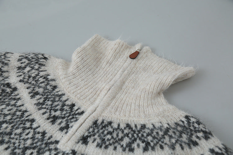 【LD11004】實拍兔絨毛混紡費爾島針織毛衣半拉鏈大翻領251110