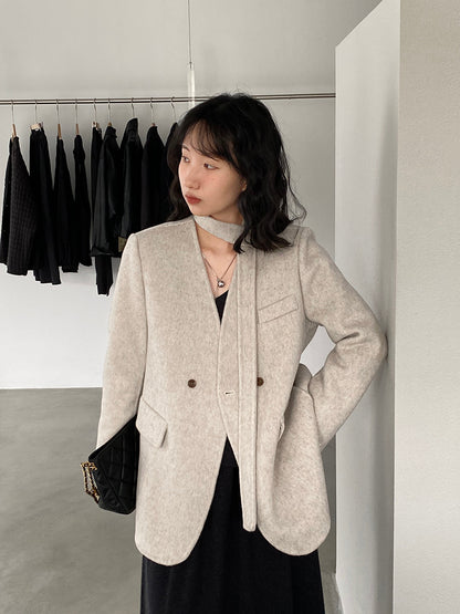 【cimz809】實拍復古雙面羊毛西裝外套+飄帶（羊毛100)251120