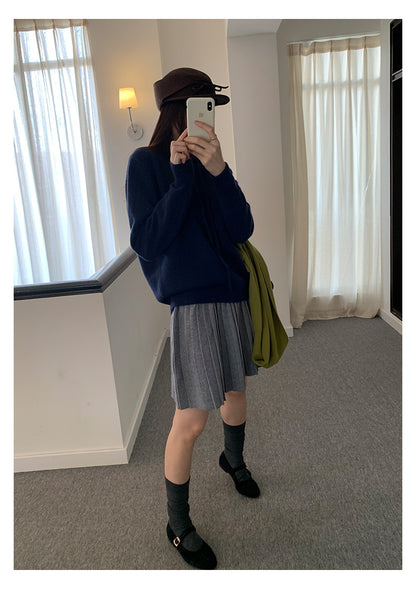 【H5518】實拍復古中性條紋針織衫＋針織百褶裙251125