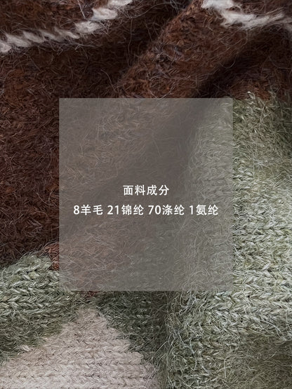 【cimzU1458】實拍韓系復古格紋 V 領長袖針織毛衣260108