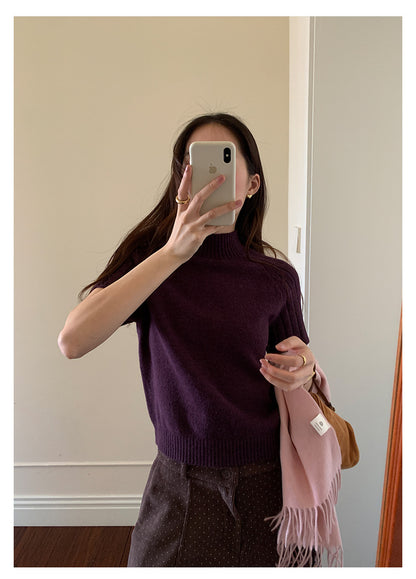 【H5516】實拍高領氣質短袖針織衫251125