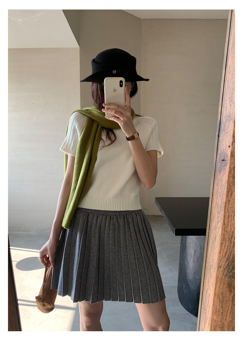 【H5518】實拍復古中性條紋針織衫＋針織百褶裙251125